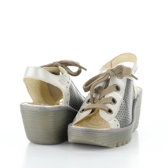 FLY LONDON Yeki Lace Up Leather Sandals Wedge Heel - Picture 2 of 9